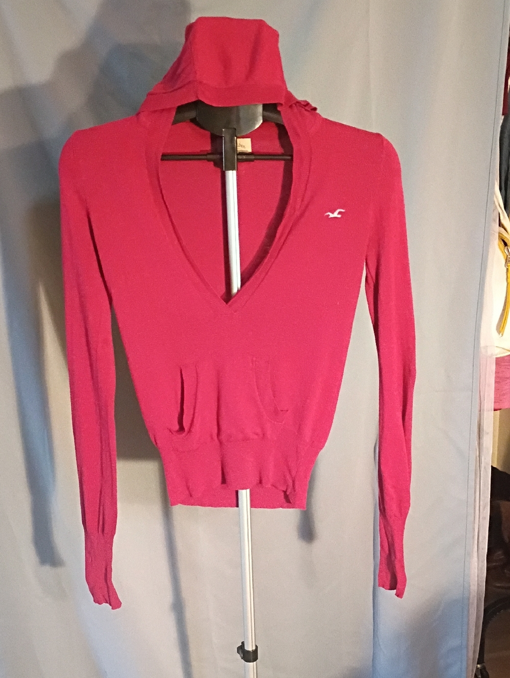 Hollister Hot Pink Deep V Hoodie Sweater